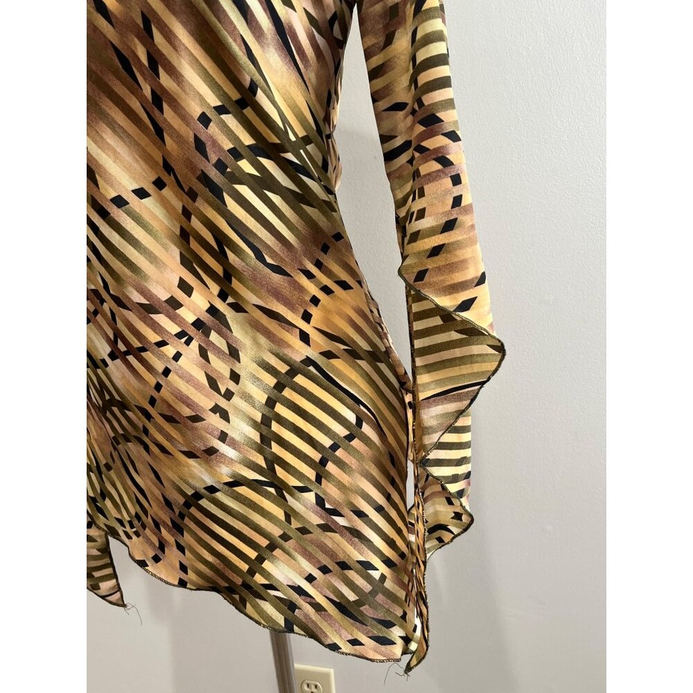Y2K Zoey Beth Asymmetrical Hem Blouse Womens M Brown Geometric Print - Picture 2 of 7